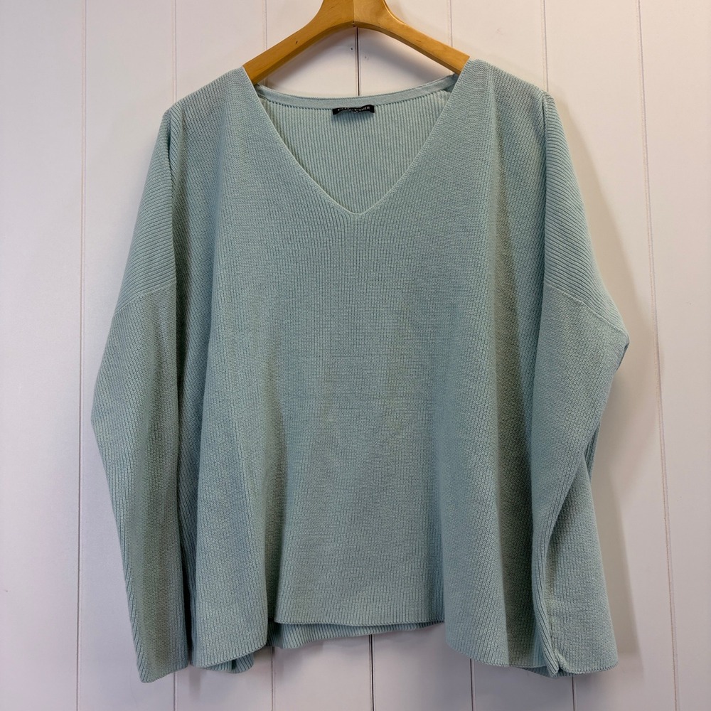 Eileen Fisher Preppy V-Neck Sweater Women Size XL Oversized Quiet Luxury Cozy